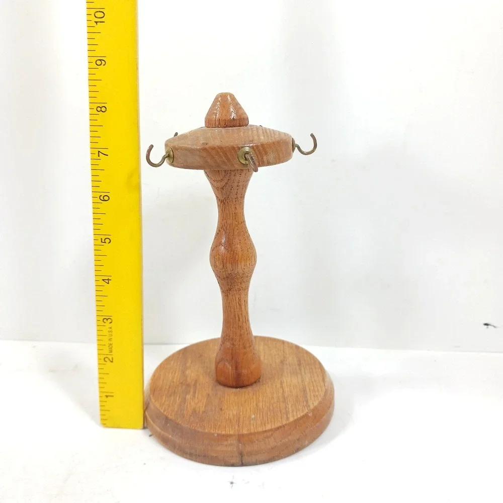 Vintage K.C. Park Wooden Jewelry‎ Stand Pedestal 4 Hook Accessory Holder Brown
